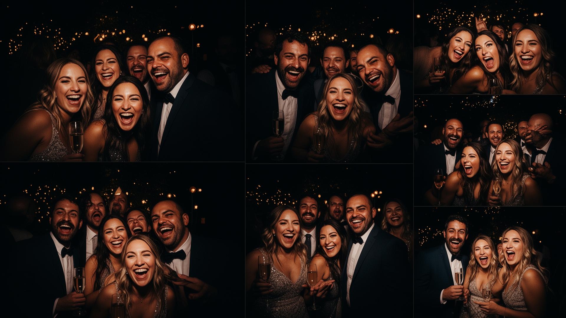 Invités souriants dans un photobooth lors d'un mariage à Saumur